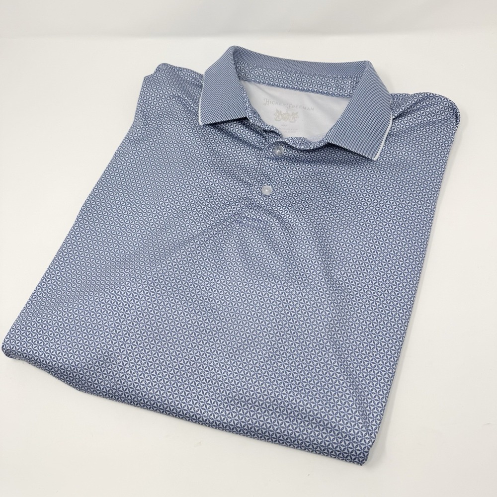 Hickey Freeman Men's XL SS Luxury Golf Polo Shirt Blue White Geometric